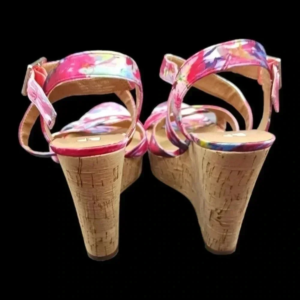 BP cork wedge sandals floral size 6M